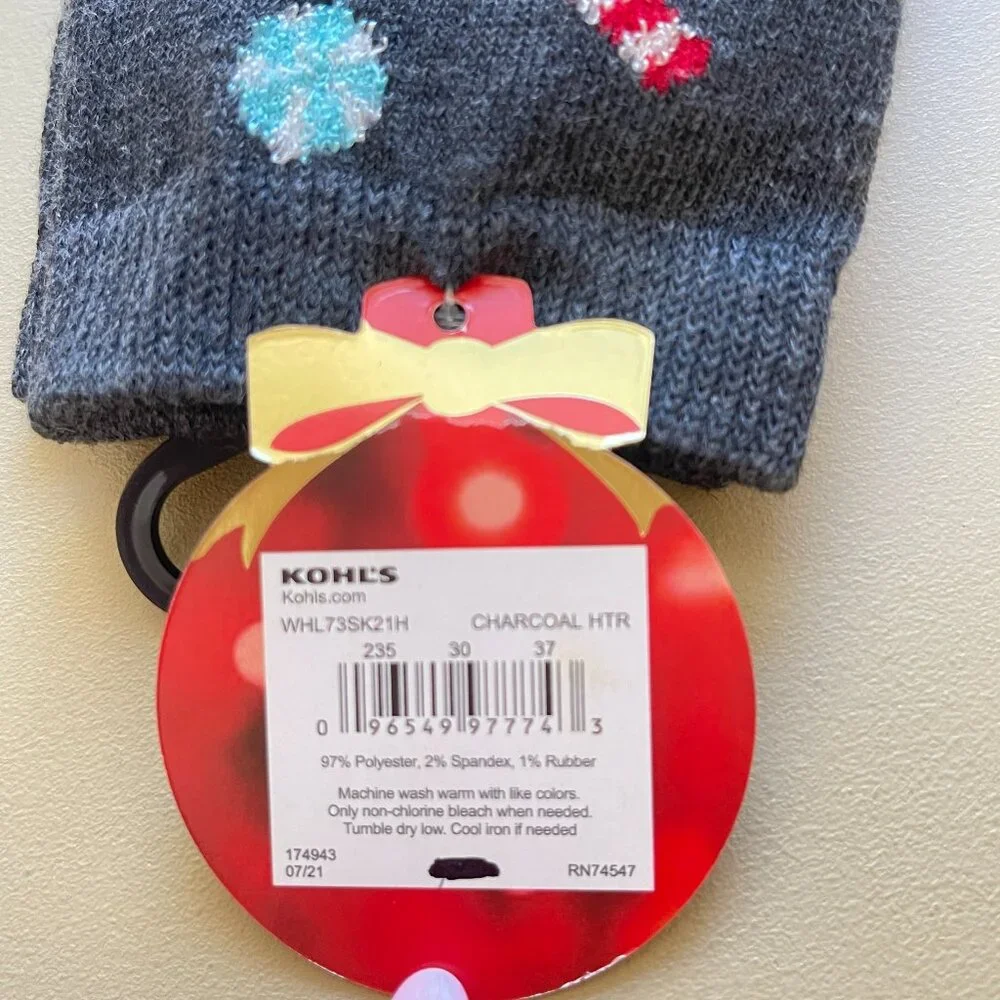 New Shine Socks Christmas Tree Holiday Candy Cane Charcoal Gray NWT